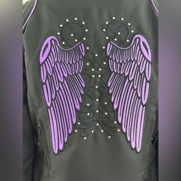 Women's Revolution Gear Biker Motorcycle Jacket With Purple Embroidered Wings - Picture 4 of 13